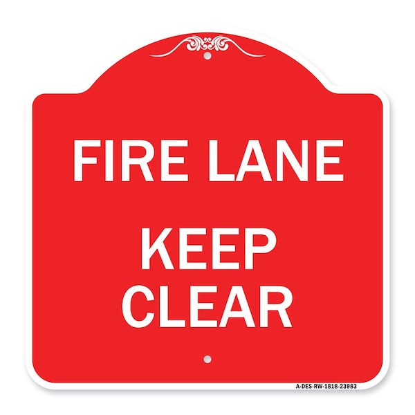 Signmission Designer Series Sign-Fire Lane Keep Clear, Red & White Aluminum Sign, 18" x 18", RW-1818-23983 A-DES-RW-1818-23983 - main